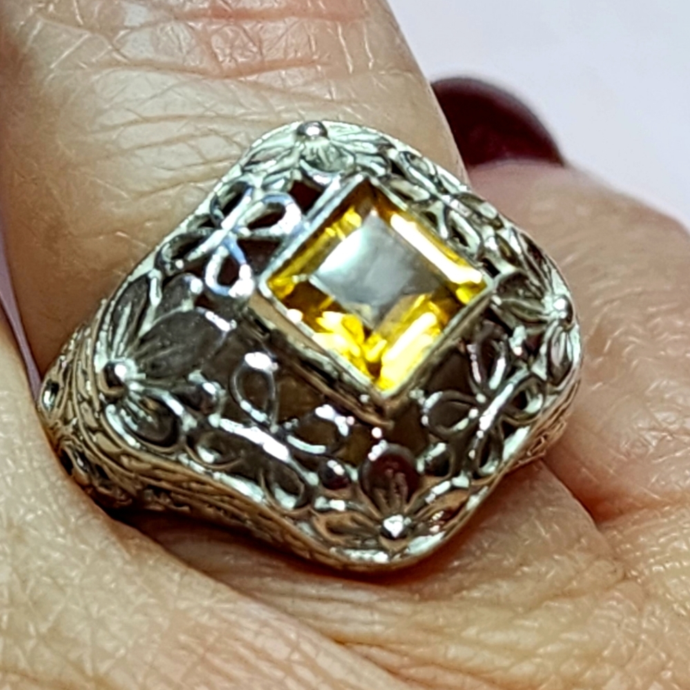 Sterling Filigree and Citrine Ring